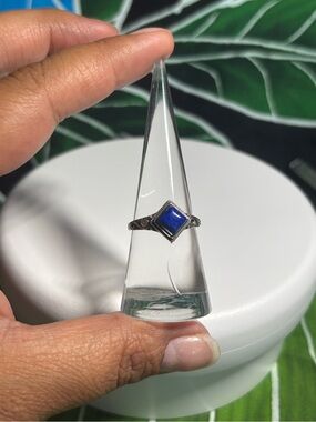Sterling Silver Blue Lapis Square Ring - Elegant Women's Jewelry